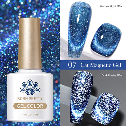 BORN PRETTY 10ml Rainbow Purple Water Light Cat Magnetic Gel Nail Polish Shining Sliver-light Holographics Semi Permanent UV Gel