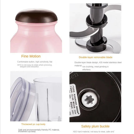 600ml Electric Kitchen Chopper Garlic Masher Meat Grinder Food Garlic Vegetable Chopper Crusher Food Processor Slicer Blender
