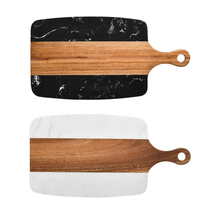 Acacia Wood Small Marble and Wooden Decorative Cutting Board for Kitchen Small Wooden Marble Cheese Board with Handle