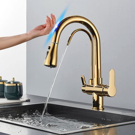 Smart Sensor Pure Water Kitchen Faucet 2 Models Spout Taps Deck Mount Daul Handle Filtered Cold Hot Water Mixer Washing Crane