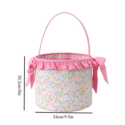 Floral Easter Basket With Ruffle And Bow For Girls Kids Carrot Candy Gift Tote Bag Egg Hunting Game Party Home Festival Decor