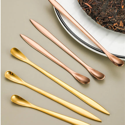 Stainless Steel Two in One Teaspoon Long Handle Cutlery Home Coffee Tea Stirring Spoon Tableware Mini Scoop Utensils for Kitchen