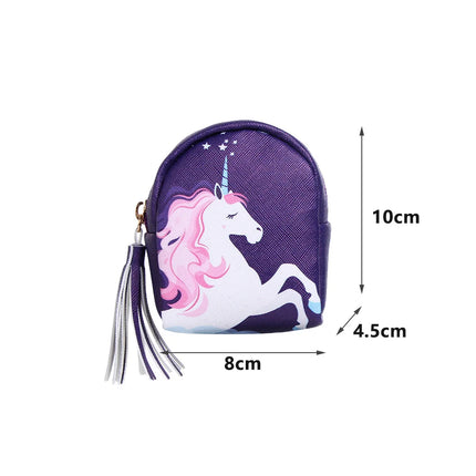 Women PU Leather Unicorn Coin Purse Mini Wallet Zipper Coin Backpack Keys Pouch Storage Bag Card Holder Home Storage Organizer