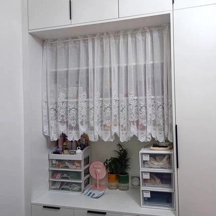 1pc White Lace Sheer Curtains Dining Room Kitchen Cafe Voile Valance Short Curtain Window Treatment Door Curtain Drapes