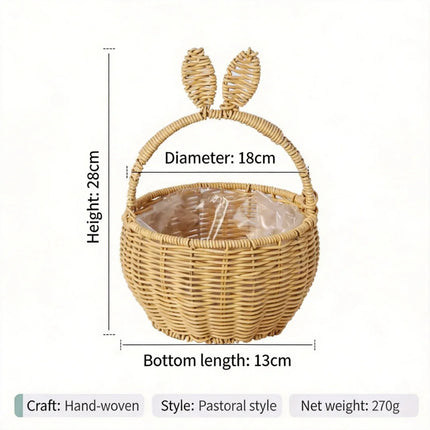 Bunny Gift Basket Decorative Easter Basket Rabbit Ear Basket Rattan-Style For Event Favors Nursery Room Easter Gift