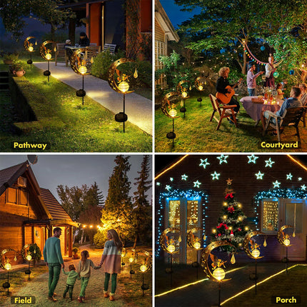 Solar Moon Fairy Garden Light with Crackle Glass Globe