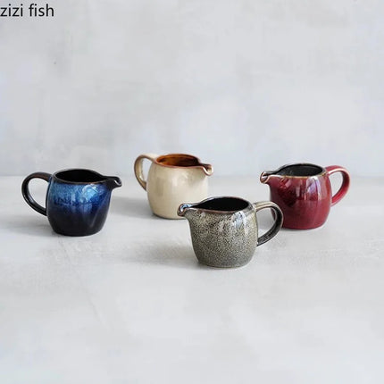 Kiln Changes Creative Ceramic Milk Jug with Handle Restaurant Steak Sauce Pot Milk Pot Gravy Boats Kitchen Retro Seasoning Tools