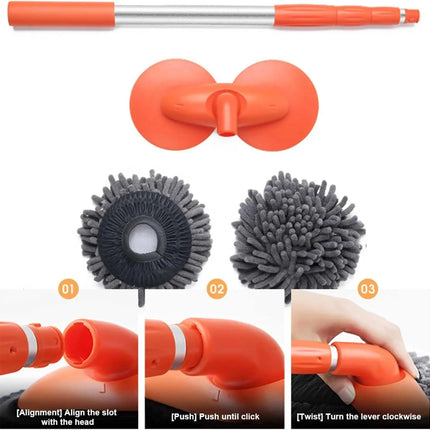 Car Double Head Car Wash Mop Car Wash Brush Rotating Not Hurt The Car Soft Brush Long Handle Detachable Retractable Car Brush