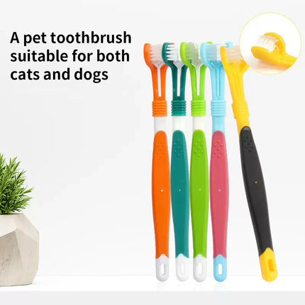 Three sided pet toothbrush, dog plastic toothbrush to remove bad breath, Tatar cleaning for oral hygiene, pet dental care, cat c