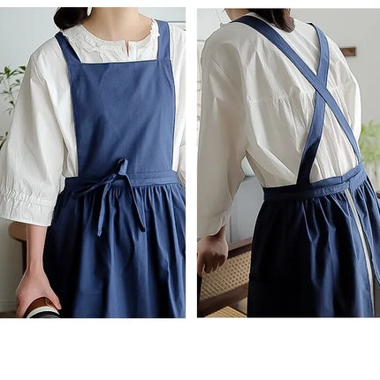 Long Pleated Waterproof Cotton Kitchen Apron for Salon Beauty Women's Anti-dirty Cooking Baking Pinafore Cleaning Work Clothes