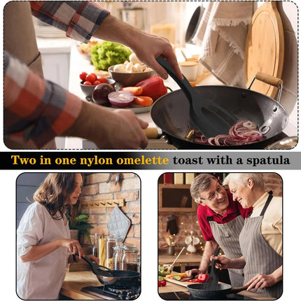 2-in-1 Grip Flip Spatula Tongs Silicone Egg Flipper Pancake Tool