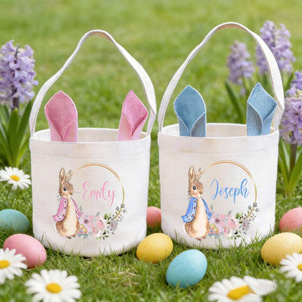 Personalized Name Bunny Themed Easter Tote Bags Reusable for Easter Basket Stuffers Egg Hunt Spring Celebration Party supplies