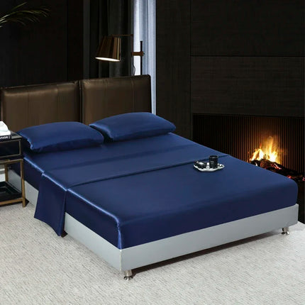 Satin Bedsheet Set High Quality Solid Color Fitted Sheet Set Single Double Queen King Size Flatsheet Set Luxury Bedding
