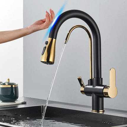 Smart Sensor Pure Water Kitchen Faucet 2 Models Spout Taps Deck Mount Daul Handle Filtered Cold Hot Water Mixer Washing Crane