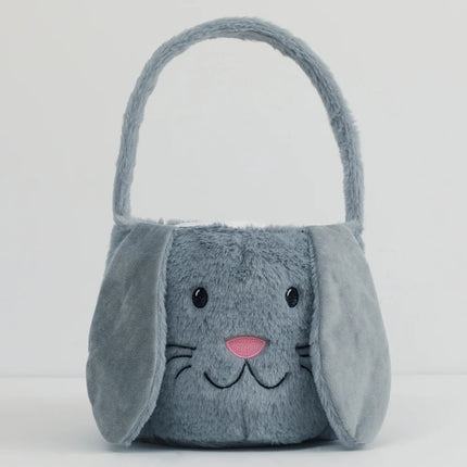 Plush Easter Basket For Kids Soft Fluffy Candy Gift Bag For Boys Girls Cute Easter Bucket Egg Hunt Bunny Bag With Ears Party