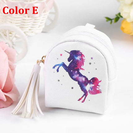 Women PU Leather Unicorn Coin Purse Mini Wallet Zipper Coin Backpack Keys Pouch Storage Bag Card Holder Home Storage Organizer