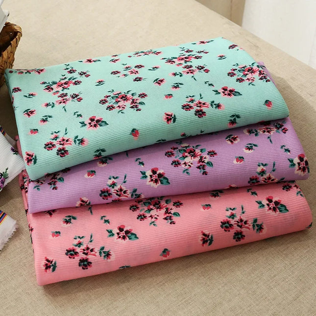 140x50/200cm Small Floral Print Ribbed Stretch Knit Fabric For Sewing Clothes，Bedding, Dress Handmade DIY Fabric TJ1593