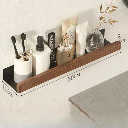 Punch-Free Wooden Bathroom Shelf