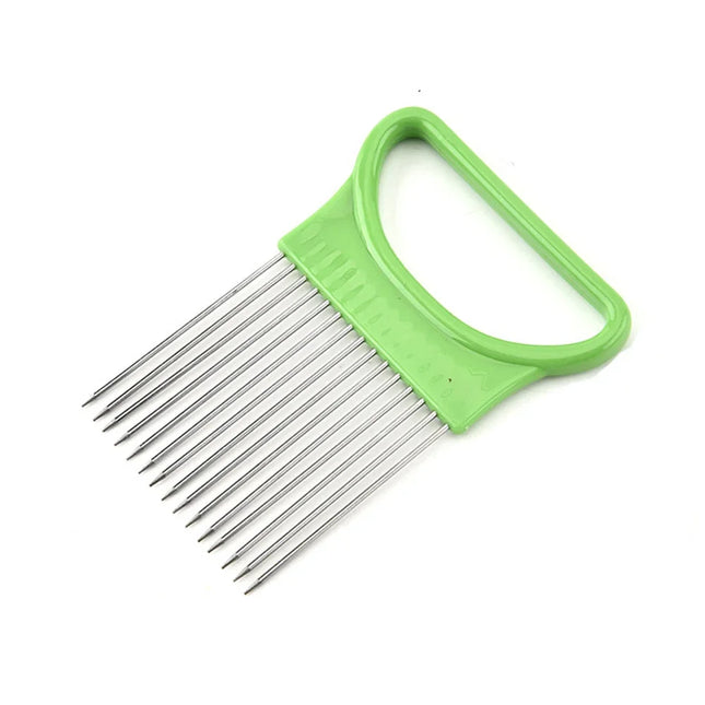 Stainless Steel Onion Needle Onion Fork Vegetables Fruit Slicer Tomato Cutter Knife Cutting Safe Aid Holder Kitchen Accessories