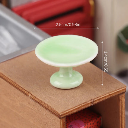 1:12 Dollhouse Miniature Ceramic Fruit Dish Plate Tall Tray Cake Plate Model Kitchen Accessories For Doll House Decor Toys Gift