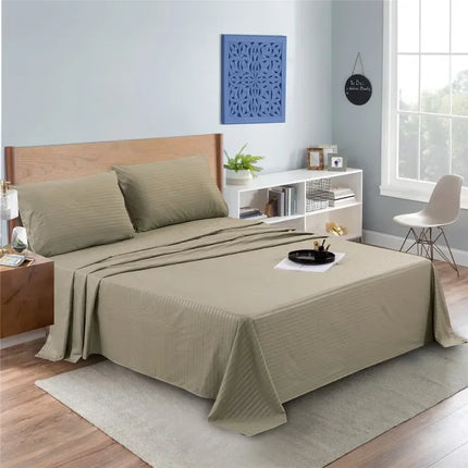 Embossed Brushed Stripe 3/4 Pieces Bed Set Flat Sheet Fitted Sheet Pillowcase Bedding Set for Twin Full Queen King Pillow Sham