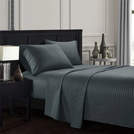 Embossed Brushed Stripe 3/4 Pieces Bed Set Flat Sheet Fitted Sheet Pillowcase Bedding Set for Twin Full Queen King Pillow Sham