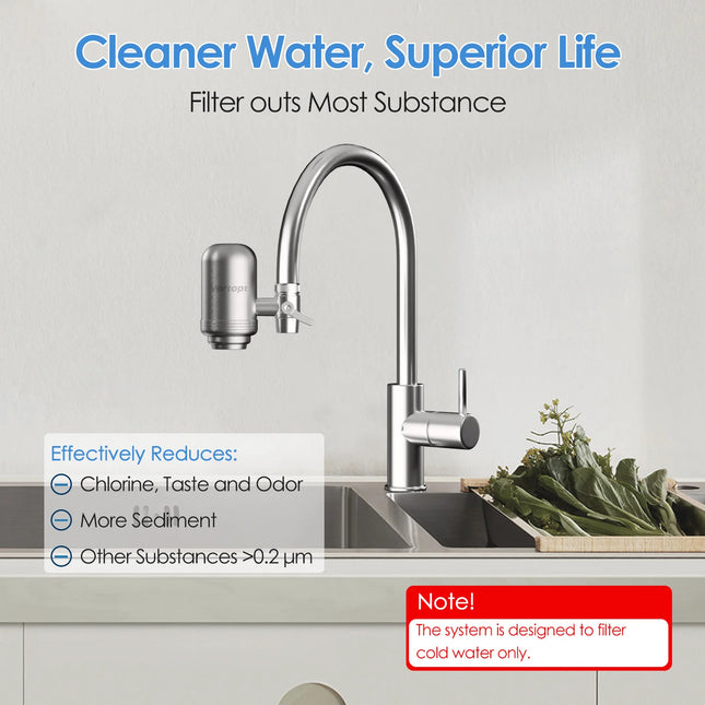 Stainless Steel Faucet Tap Water Filter Purifier System, NSF Certified Reduces Lead, Chlorine & Bad Taste Kitchen