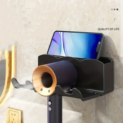 Non-Perforated Wall-Mounted Hair Dryer Storage Rack