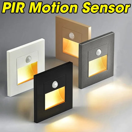 PIR Motion Sensor Led Night Light Recessed Infrared Body Induction Lamp for Steps Ladder Stairs Corridor Bedroom Kitchen Lights