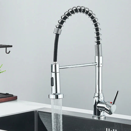 Black Spring Pull Down Kitchen Faucets Stream Spray Head Hot Cold Water Tap Stainless steel Rotation Kitchen Mixer Tap Crane