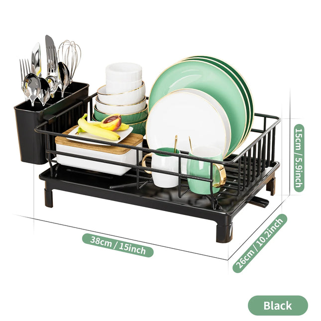 Multi-Functional Kitchen Dish Draining Rack with Cutlery Holder