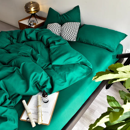 Bed Linen Bedding set Washed Cotton Four-Piece Bed Sheets Set Solid Color Green Simple Bed Quilt Cover Comforter Cover Duvet