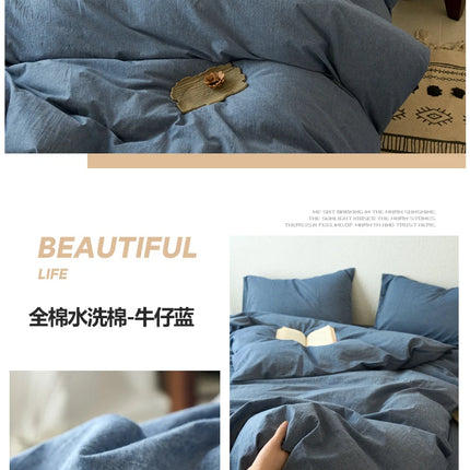 2025 New All-cotton Quilt Cover Class A Yarn-dyed Washed Cotton Single Bed Cover Solid Light Blue Breathable Bedding 220x240