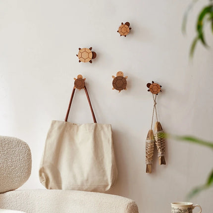 Household Solid Wood Hook Kitchen Item Wall Hook Hanger Punch Creative Animal Turtle Decorative Hooks Coat Rack Home Storage