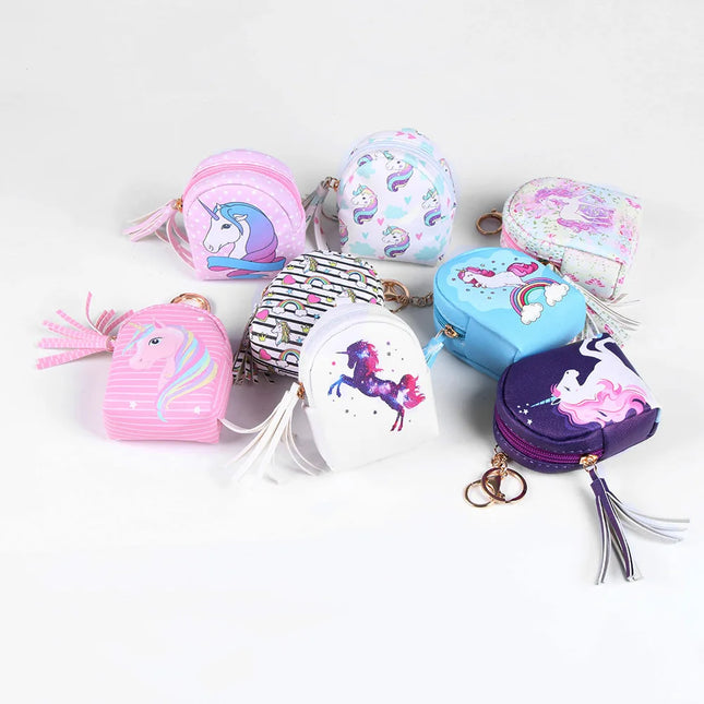 Women PU Leather Unicorn Coin Purse Mini Wallet Zipper Coin Backpack Keys Pouch Storage Bag Card Holder Home Storage Organizer
