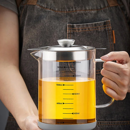 GIANXI Glass Oil Filter Kitchen Seasoning Tank Oil Tank Impurity Separator Fine Mesh Oil Filter Container Cooking Tool