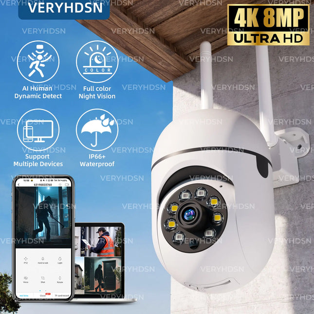 8MP Wireless PTZ Security Camera AI Human Tracking