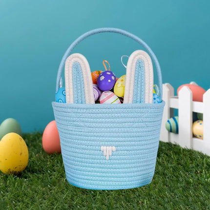 Cute Easter Eggs Basket Easter Bunny Basket For Kids Boys Girls Woven Basket With Rabbit Ear Decor Easter Empty Candy Basket