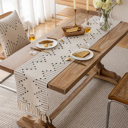 Natural Linen Table Runner with Tassels Dining Decor Wedding Birthday Christmas Decoration for Home tablecloth