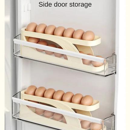 Automatic Scrolling Egg Rack Holder Storage Box Egg Basket Container Organizer Rolldown Refrigerator Egg Dispenser For Kitchen