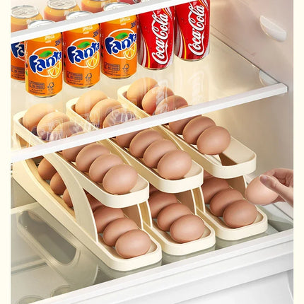 Automatic Scrolling Egg Rack Holder Storage Box Egg Basket Container Organizer Rolldown Refrigerator Egg Dispenser For Kitchen
