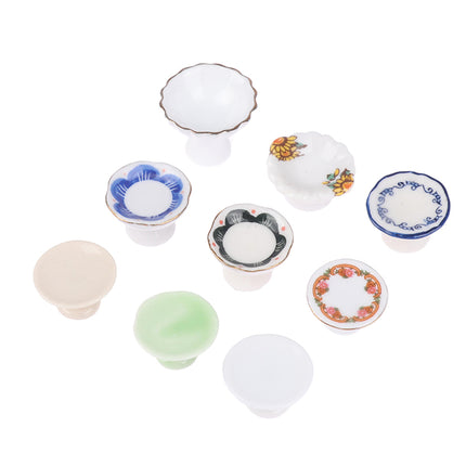 1:12 Dollhouse Miniature Ceramic Fruit Dish Plate Tall Tray Cake Plate Model Kitchen Accessories For Doll House Decor Toys Gift