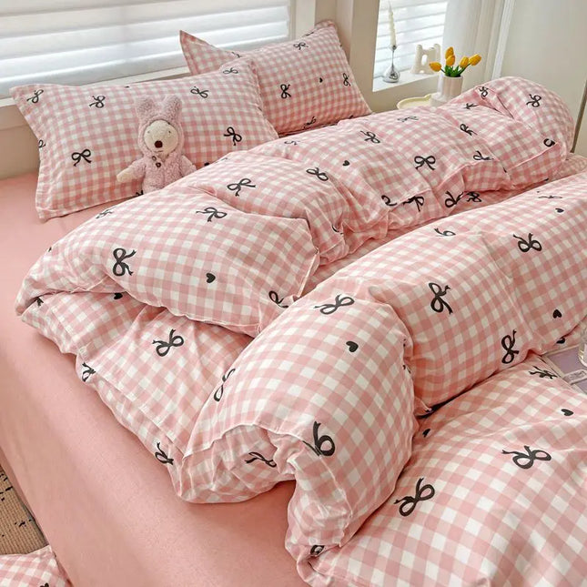 Checkerboard Bedding Set No Comforter Quilt Duvet Cover Pillowcase Flat Sheet Single Queen Size Polyester Bedclothes