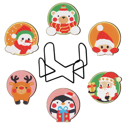 6/9Pcs DIY Diamond Painting Christmas Coaster Ornament Santa Snowman Drink Cup Cushion Diamond Embroidery Kit Xmas Kitchen Decor