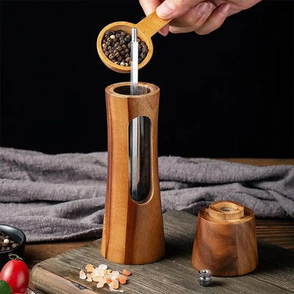 Acrylic Manual Salt Pepper Grinder Set Kitchen Sea Salt Pepper Grinder Pepper Mill Wooden Kitchen Pepper Shakers Spice Salt Mill
