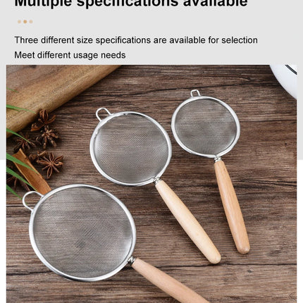 1pc 304 Stainless Steel Mesh Filter Spoon with Wooden Handle Flour Filter Spoon Household Kitchen Fried Food Filter Oil