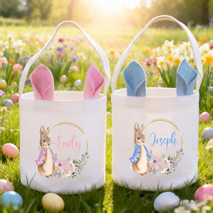 Personalized Name Bunny Themed Easter Tote Bags Reusable for Easter Basket Stuffers Egg Hunt Spring Celebration Party supplies