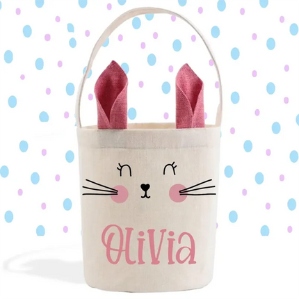 Personalized Easter Basket with Bunny Ears Custom Name Easter Gift Basket for Kids Easter Egg Hunt Storage Home Party Decoration