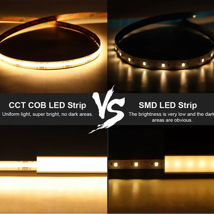Tuya Smart WiFi Switch COB CCT LED Strip Light 3M 5M 24V Power Adapter EU/US Plug Dimmable Lamp LED Tape for Room Kitchen Decor