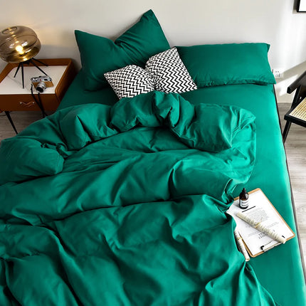 Bed Linen Bedding set Washed Cotton Four-Piece Bed Sheets Set Solid Color Green Simple Bed Quilt Cover Comforter Cover Duvet